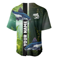 Custom Catfish Fishing Baseball Jersey with Underwater River Scene and Green Aquatic Pattern - Wonder Print Shop