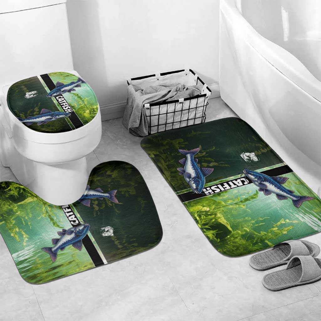 Catfish Fishing Bathroom Set with Underwater River Scene and Green Aquatic Pattern - Wonder Print Shop