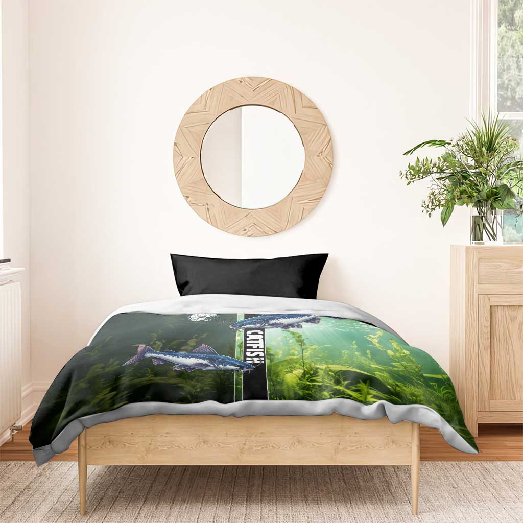 Catfish Fishing Bedding Set with Underwater River Scene and Green Aquatic Pattern - Wonder Print Shop