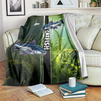 Catfish Fishing Blanket with Underwater River Scene and Green Aquatic Pattern - Wonder Print Shop