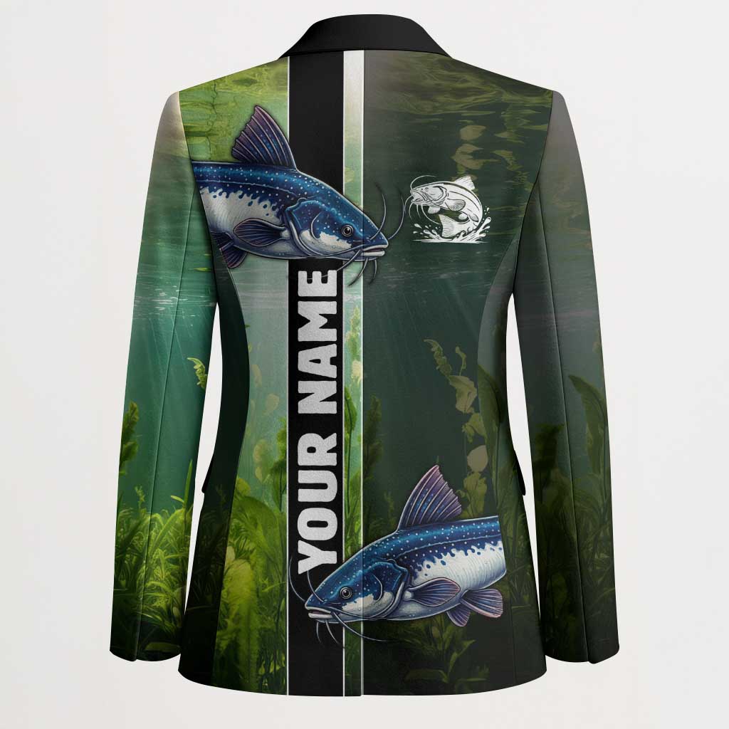 Custom Catfish Fishing Blazer with Underwater River Scene and Green Aquatic Pattern - Wonder Print Shop