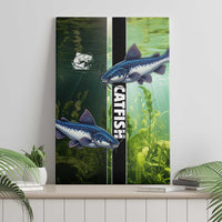 Catfish Fishing Canvas Wall Art with Underwater River Scene and Green Aquatic Pattern - Wonder Print Shop