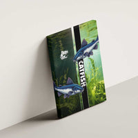 Catfish Fishing Canvas Wall Art with Underwater River Scene and Green Aquatic Pattern - Wonder Print Shop