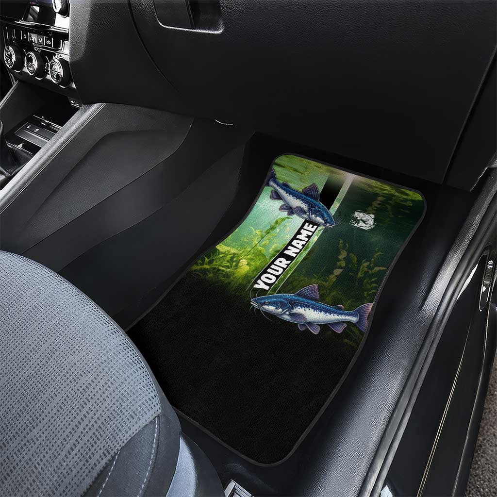 Custom Catfish Fishing Car Mats with Underwater River Scene and Green Aquatic Pattern - Wonder Print Shop