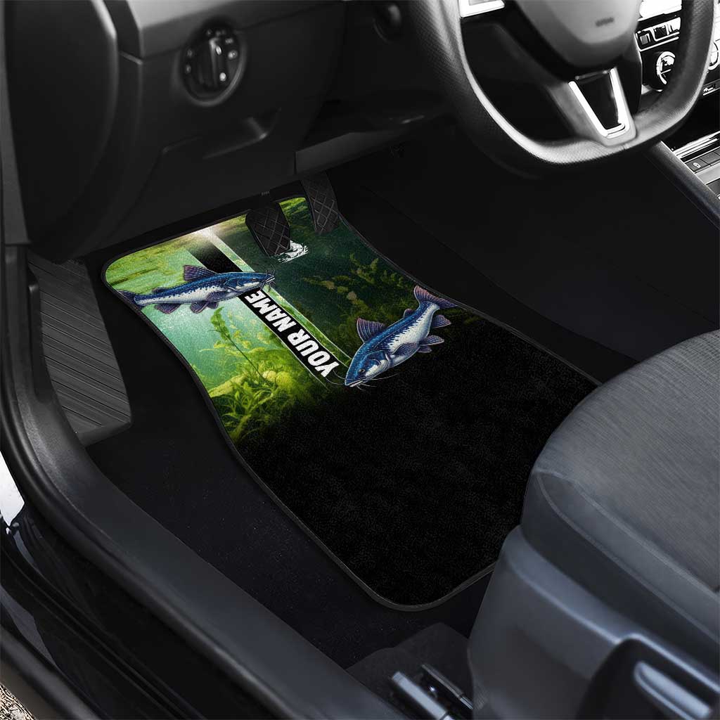 Custom Catfish Fishing Car Mats with Underwater River Scene and Green Aquatic Pattern - Wonder Print Shop