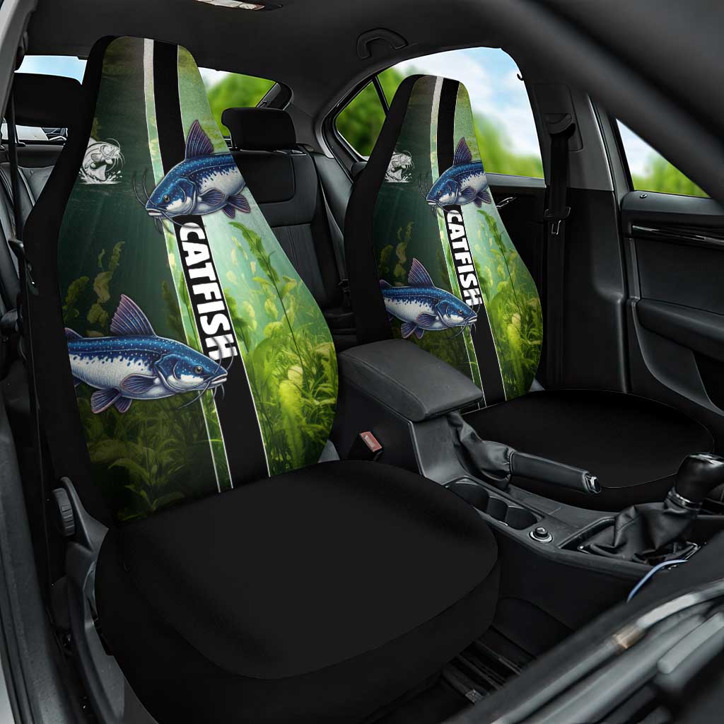 Catfish Fishing Car Seat Cover with Underwater River Scene and Green Aquatic Pattern - Wonder Print Shop