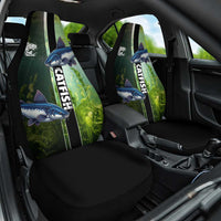 Catfish Fishing Car Seat Cover with Underwater River Scene and Green Aquatic Pattern - Wonder Print Shop