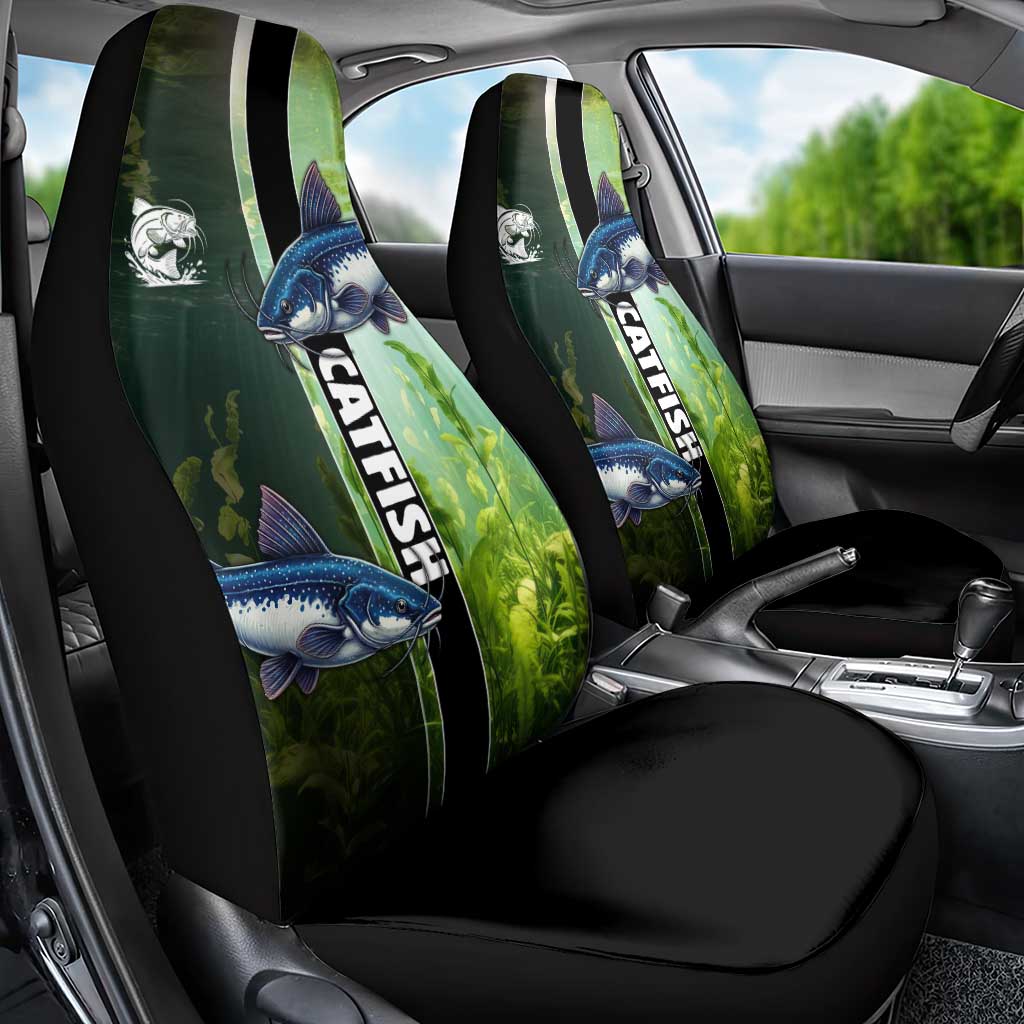 Catfish Fishing Car Seat Cover with Underwater River Scene and Green Aquatic Pattern - Wonder Print Shop