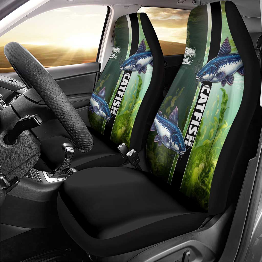 Catfish Fishing Car Seat Cover with Underwater River Scene and Green Aquatic Pattern - Wonder Print Shop