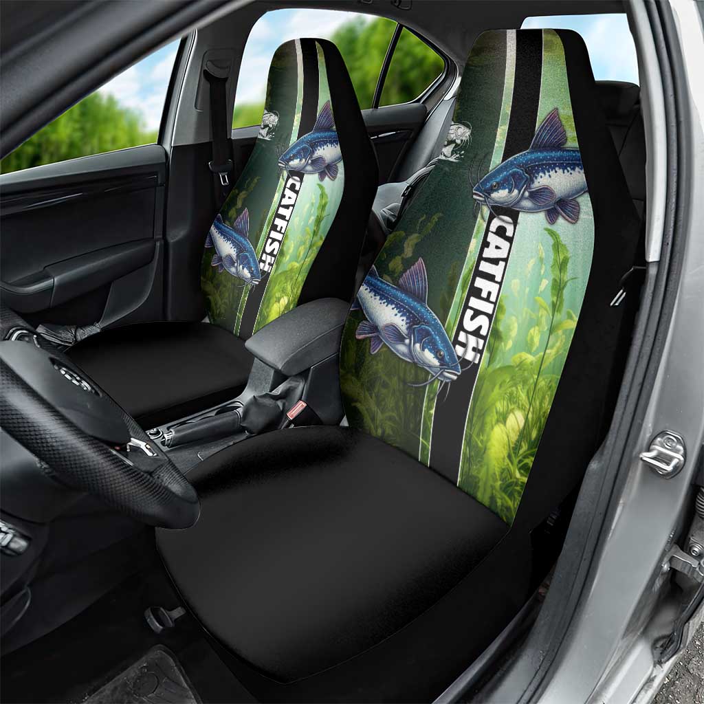 Catfish Fishing Car Seat Cover with Underwater River Scene and Green Aquatic Pattern - Wonder Print Shop