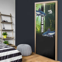 Custom Catfish Fishing Door Cover with Underwater River Scene and Green Aquatic Pattern - Wonder Print Shop