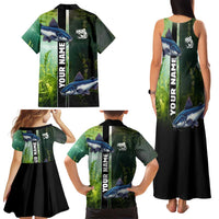 Custom Catfish Fishing Family Matching Tank Maxi Dress and Hawaiian Shirt with Underwater River Scene and Green Aquatic Pattern - Wonder Print Shop