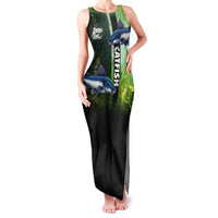 Custom Catfish Fishing Family Matching Tank Maxi Dress and Hawaiian Shirt with Underwater River Scene and Green Aquatic Pattern - Wonder Print Shop