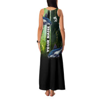 Custom Catfish Fishing Family Matching Tank Maxi Dress and Hawaiian Shirt with Underwater River Scene and Green Aquatic Pattern - Wonder Print Shop