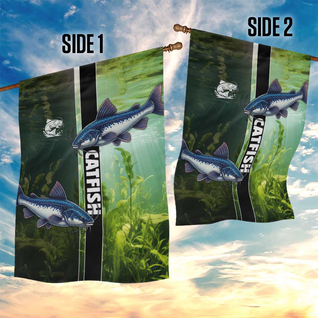 Catfish Fishing Garden Flag with Underwater River Scene and Green Aquatic Pattern - Wonder Print Shop