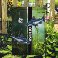 Catfish Fishing Garden Flag with Underwater River Scene and Green Aquatic Pattern - Wonder Print Shop