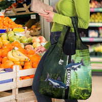 Catfish Fishing Grocery Bag with Underwater River Scene and Green Aquatic Pattern - Wonder Print Shop