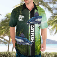 Custom Catfish Fishing Hawaiian Shirt with Underwater River Scene and Green Aquatic Pattern - Wonder Print Shop