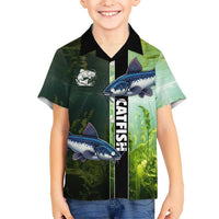 Custom Catfish Fishing Hawaiian Shirt with Underwater River Scene and Green Aquatic Pattern - Wonder Print Shop