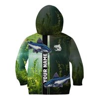 Custom Catfish Fishing Kid Hoodie with Underwater River Scene and Green Aquatic Pattern - Wonder Print Shop