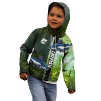 Custom Catfish Fishing Kid Hoodie with Underwater River Scene and Green Aquatic Pattern - Wonder Print Shop