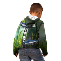 Custom Catfish Fishing Kid Hoodie with Underwater River Scene and Green Aquatic Pattern - Wonder Print Shop