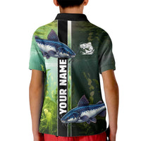 Custom Catfish Fishing Kid Polo Shirt with Underwater River Scene and Green Aquatic Pattern - Wonder Print Shop