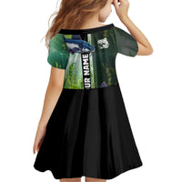 Custom Catfish Fishing Kid Short Sleeve Dress with Underwater River Scene and Green Aquatic Pattern - Wonder Print Shop
