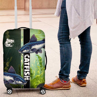 Catfish Fishing Luggage Cover with Underwater River Scene and Green Aquatic Pattern - Wonder Print Shop