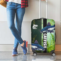 Catfish Fishing Luggage Cover with Underwater River Scene and Green Aquatic Pattern - Wonder Print Shop