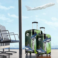 Catfish Fishing Luggage Cover with Underwater River Scene and Green Aquatic Pattern - Wonder Print Shop