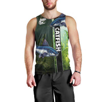 Custom Catfish Fishing Men Tank Top with Underwater River Scene and Green Aquatic Pattern - Wonder Print Shop