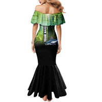 Custom Catfish Fishing Mermaid Dress with Underwater River Scene and Green Aquatic Pattern - Wonder Print Shop