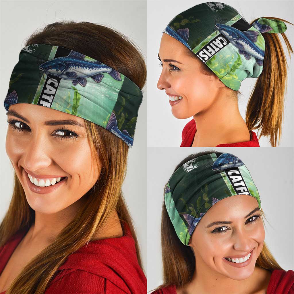Catfish Fishing Neck Gaiter with Underwater River Scene and Green Aquatic Pattern - Wonder Print Shop