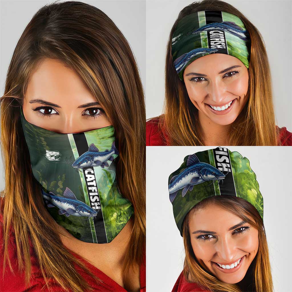 Catfish Fishing Neck Gaiter with Underwater River Scene and Green Aquatic Pattern - Wonder Print Shop