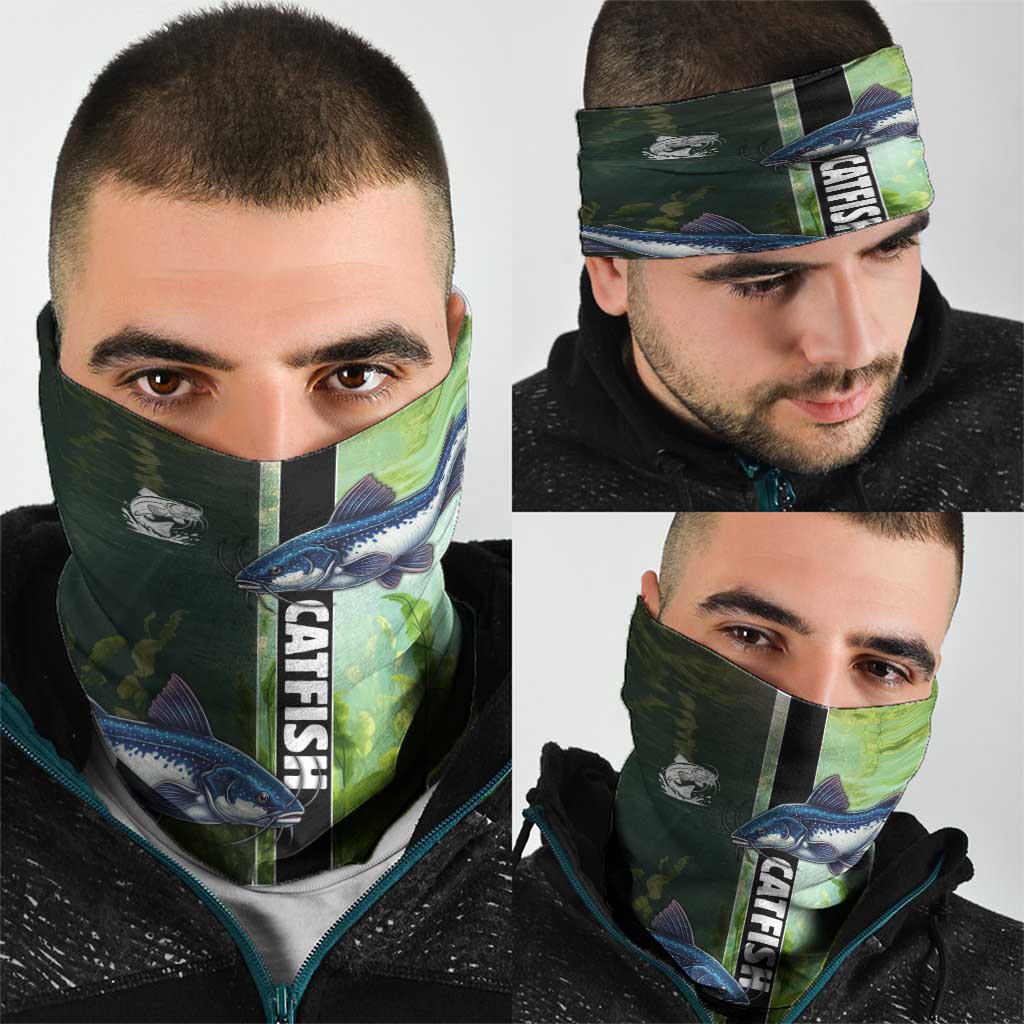 Catfish Fishing Neck Gaiter with Underwater River Scene and Green Aquatic Pattern - Wonder Print Shop