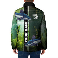 Custom Catfish Fishing Padded Jacket with Underwater River Scene and Green Aquatic Pattern - Wonder Print Shop