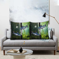 Catfish Fishing Pillow Cover with Underwater River Scene and Green Aquatic Pattern - Wonder Print Shop
