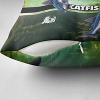 Catfish Fishing Pillow Cover with Underwater River Scene and Green Aquatic Pattern - Wonder Print Shop