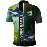 Custom Catfish Fishing Polo Shirt with Underwater River Scene and Green Aquatic Pattern - Wonder Print Shop