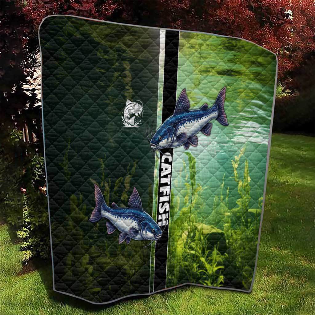 Catfish Fishing Quilt with Underwater River Scene and Green Aquatic Pattern - Wonder Print Shop