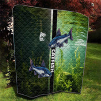 Catfish Fishing Quilt with Underwater River Scene and Green Aquatic Pattern - Wonder Print Shop