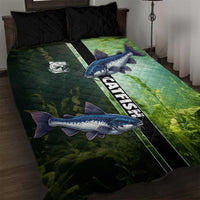 Catfish Fishing Quilt Bed Set with Underwater River Scene and Green Aquatic Pattern - Wonder Print Shop