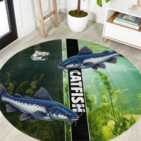 Catfish Fishing Round Carpet with Underwater River Scene and Green Aquatic Pattern - Wonder Print Shop