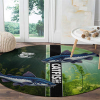 Catfish Fishing Round Carpet with Underwater River Scene and Green Aquatic Pattern - Wonder Print Shop