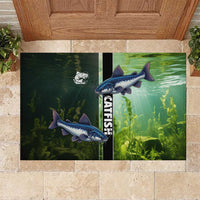 Catfish Fishing Rubber Doormat with Underwater River Scene and Green Aquatic Pattern - Wonder Print Shop