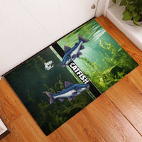Catfish Fishing Rubber Doormat with Underwater River Scene and Green Aquatic Pattern - Wonder Print Shop