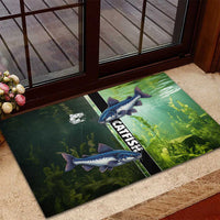 Catfish Fishing Rubber Doormat with Underwater River Scene and Green Aquatic Pattern - Wonder Print Shop