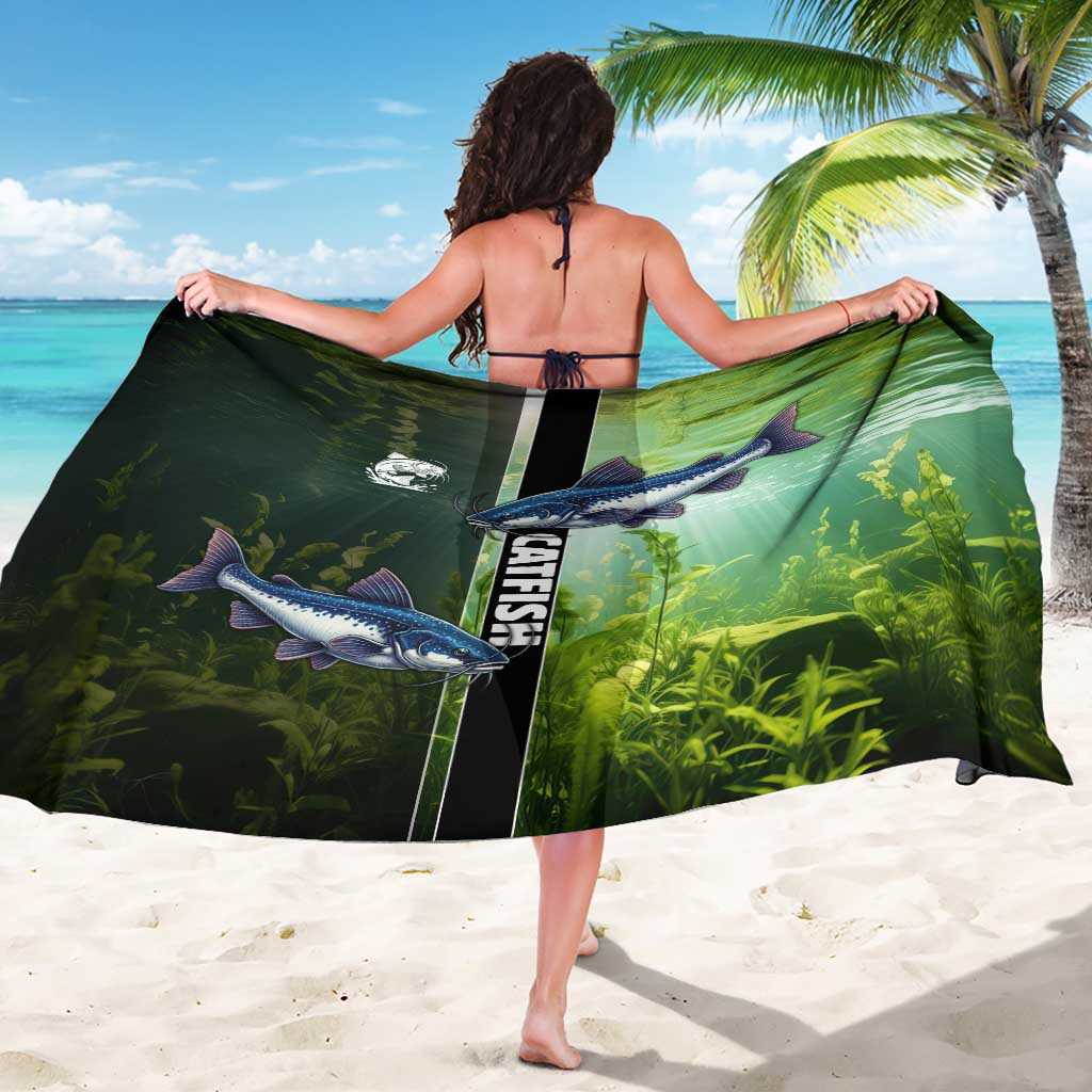 Catfish Fishing Sarong with Underwater River Scene and Green Aquatic Pattern - Wonder Print Shop