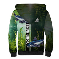 Custom Catfish Fishing Sherpa Hoodie with Underwater River Scene and Green Aquatic Pattern - Wonder Print Shop